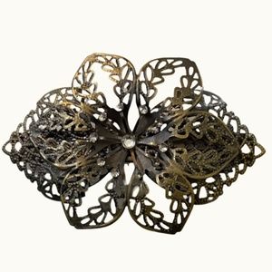 Vintage Style Filagree Floral Barrette With Crystal Accents